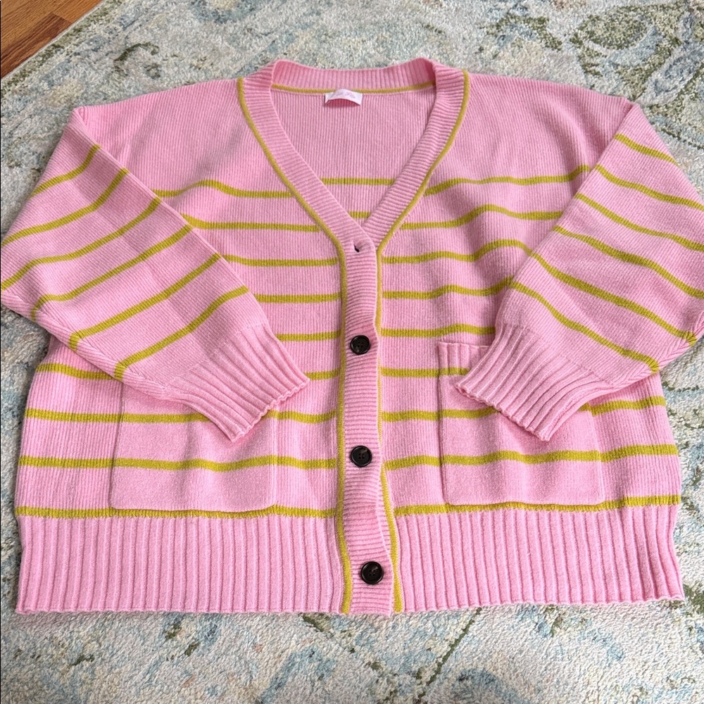 Pink Lily Pink and Yellow Striped Cardigan